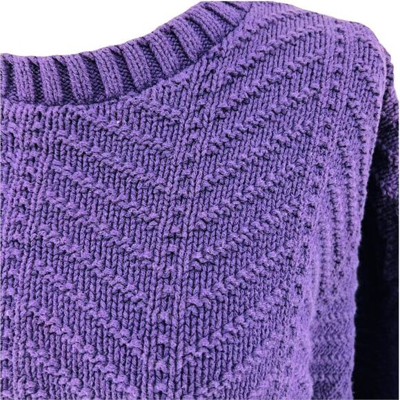 90s L.L. Bean Purple Cotton Chevron Knit Sweater Womens Xlarge - Picture 2 of 8